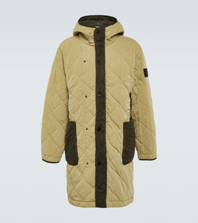 Stone Island Compass-motif Hooded Quilted Coat In Neutrals