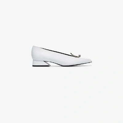 Yuul Yie White 30 Buckle Leather Pumps