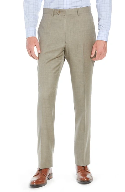 Santorelli Luxury Flat Front Wool Dress Pants In Taupe