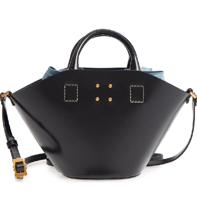 Trademark Small Leather Bucket Bag - Black In Black W/ English Blue Insert