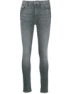 Mother Looker High-waist Faded Skinny Jeans In Black