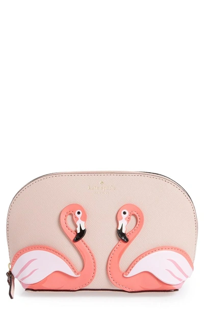 Kate Spade By The Pool Flamingo Small Abalene Leather Cosmetics Case In Pink Multi