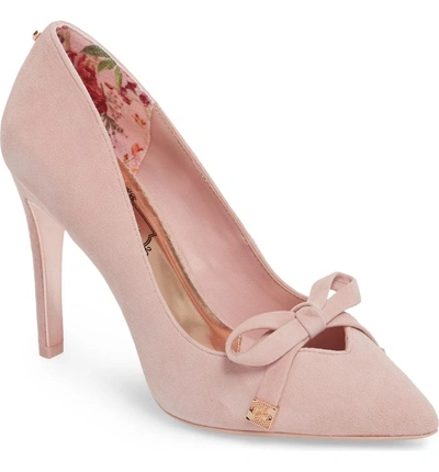 Ted Baker Gewell Bow Pump In Mink Pink Suede