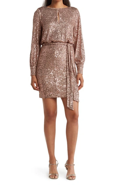 Eliza J Sequin Long Sleeve Dress In Latte | ModeSens