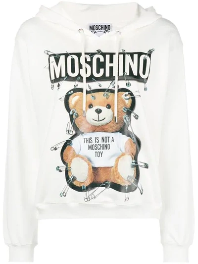 Moschino Safety Pin Bear Cotton Sweatshirt Hoodie In 1002