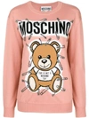 Moschino Safety Pin Bear Intarsia Cotton Sweater In Pink