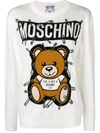 Moschino Safety Pin Bear Intarsia Cotton Sweater In Bianco Latte