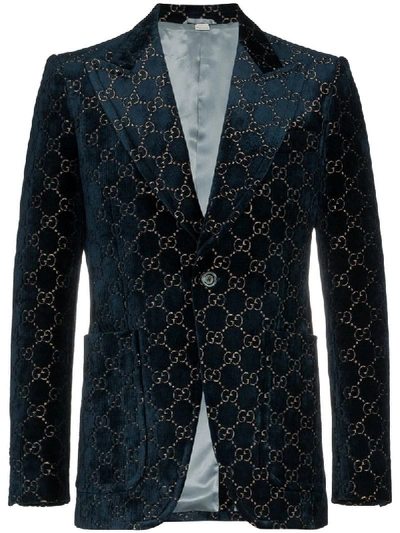 Gucci Gg Velvet Blazer In Blue