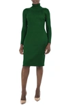 Nina Leonard Turtleneck Ribbed Midi Sweater Dress In Jewel Green
