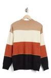 Halston Stripe Mock Neck Sweater In Medium Russet Combo