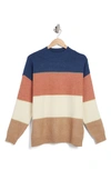 Halston Stripe Mock Neck Sweater In Medium Denim Blue Combo
