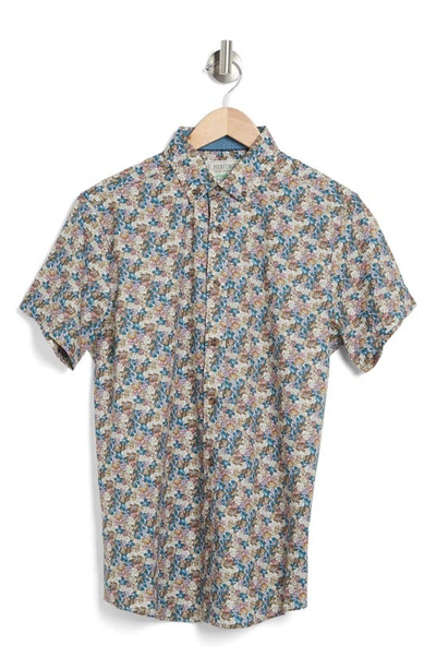Report Collection Recycled 4-way Floral Print Sport Shirt In Ecru