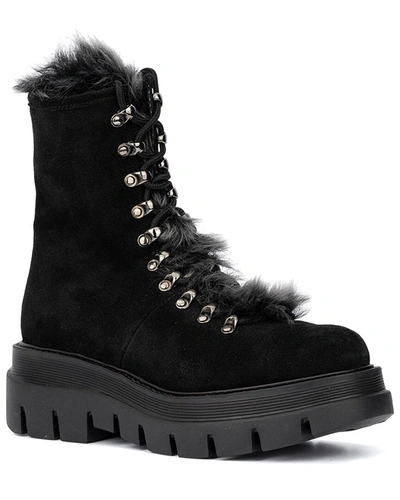 Aquatalia Shailene Weatherproof Leather & Shearling Boot In Black