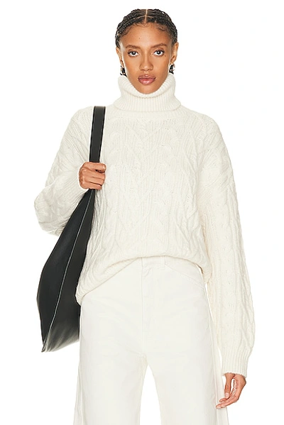 Nili Lotan Annie Roll-neck Cable-knit Sweater In Ecru