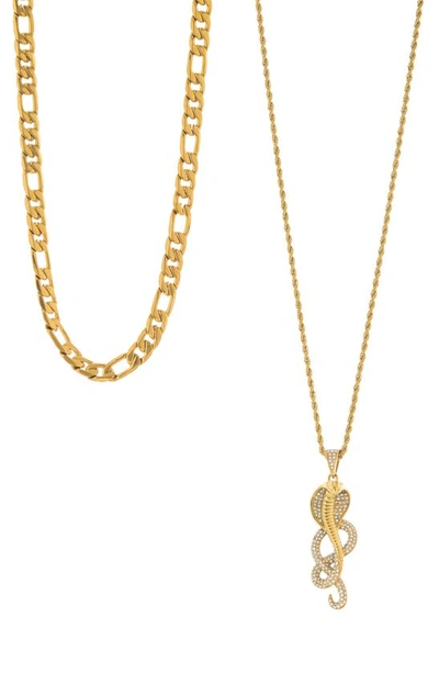 American Exchange Set Of 2 Figaro Chain & Snake Pendant Necklace In Gold/ Gold