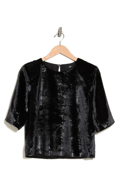 Seven High Shine Metallic Velour Top In Black