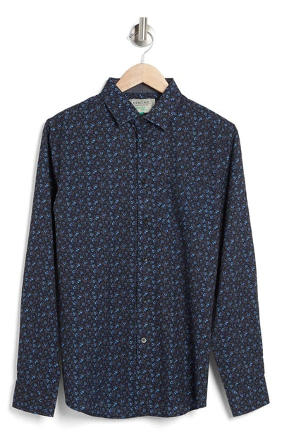 Report Collection Recycled 4-way Mini Floral Print Sport Shirt In Navy