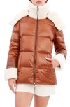 Dawn Levy Puffer Jacket With Genuine Shearling Trim In Cognac