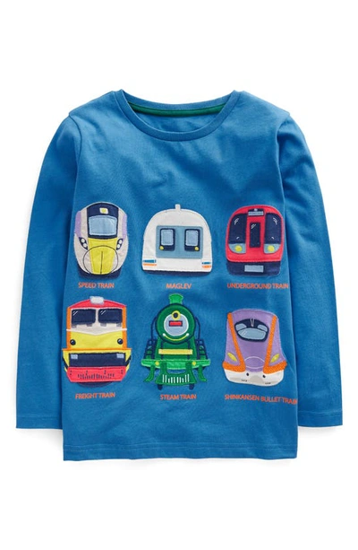 Mini Boden Kids' Speed Train Long Sleeve Cotton T-shirt In Egyptian Blue Trains