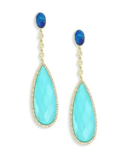 Meira T Diamond, Opal, Turquoise Doublet & 14k Yellow Gold Drop Earrings