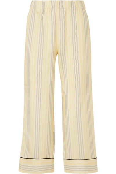 Ganni Bergamot Striped Silk Straight-leg Pants In Pastel Yellow