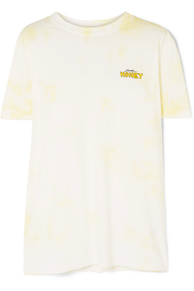 Ganni Embroidered Tie-dyed Cotton-jersey T-shirt In Yellow | ModeSens
