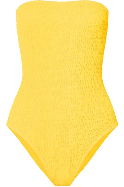 Diane Von Furstenberg Strapless Smocked Swimsuit In Yellow