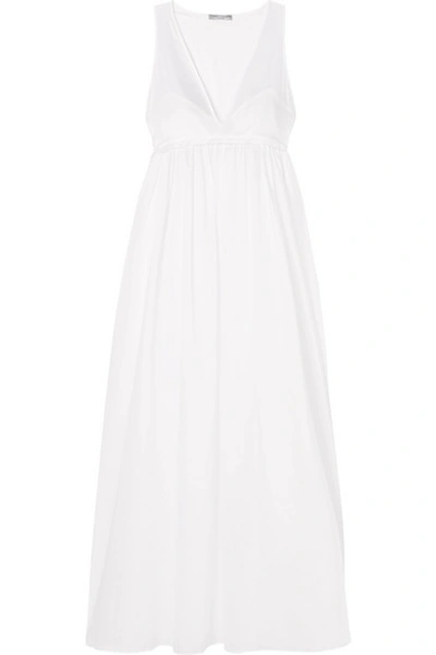 Three Graces London Pearl Silk Satin-trimmed Cotton-voile Nightdress In White