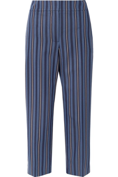 Burberry Cropped Striped Wool-blend Jacquard Straight-leg Pants In Navy