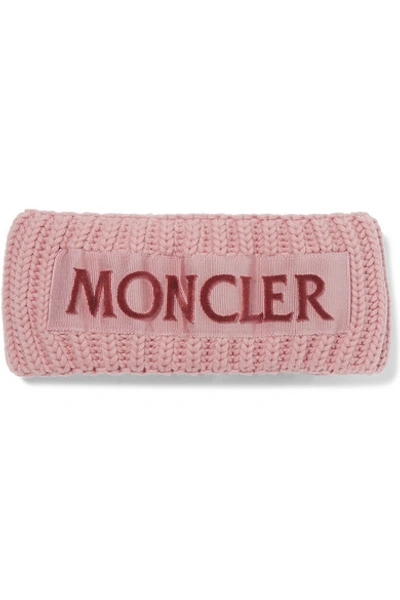 Moncler Flocked Grosgrain-trimmed Ribbed Wool Headband In Pink