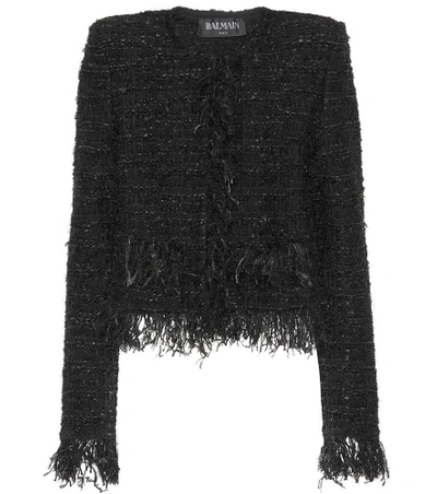 Balmain Black Frayed Tweed Jacket