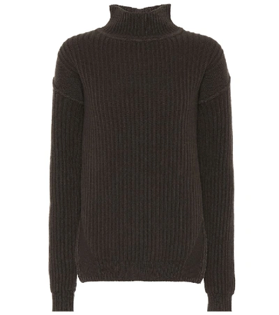 Rick Owens Ribbed Wool Turtleneck Sweater In Black