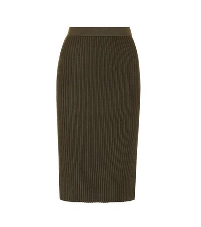 Victoria Victoria Beckham Ribbed-knit Wool Skirt In Green