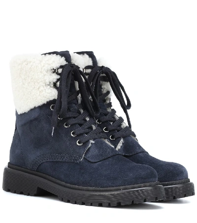 Moncler Patty Suede Ankle Boots In Blue