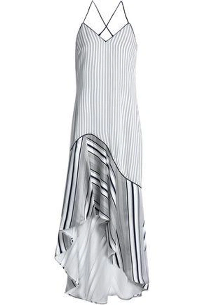 Jonathan Simkhai Asymmetric Striped Silk-satin Midi Dress In White