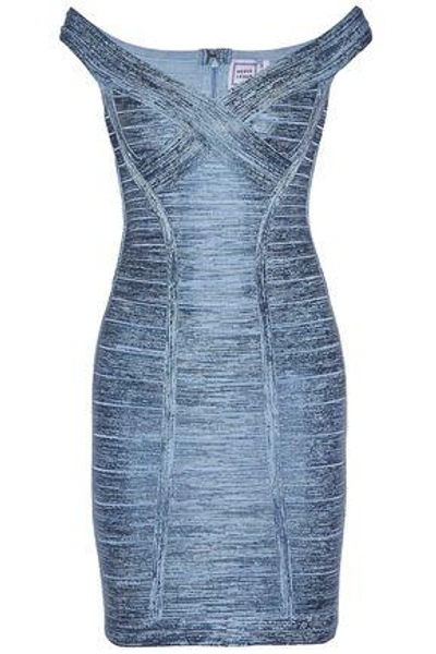 Herve Leger Woman Off-the-shoulder Coated Bandage Mini Dress Light Blue