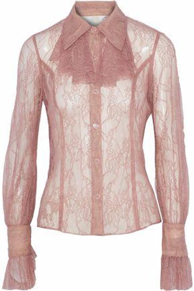 Anna Sui Woman Ruffle-trimmed Chantilly Lace Shirt Antique Rose