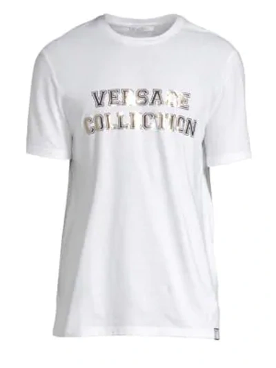 Versace Logo Cotton Tee In White Gold
