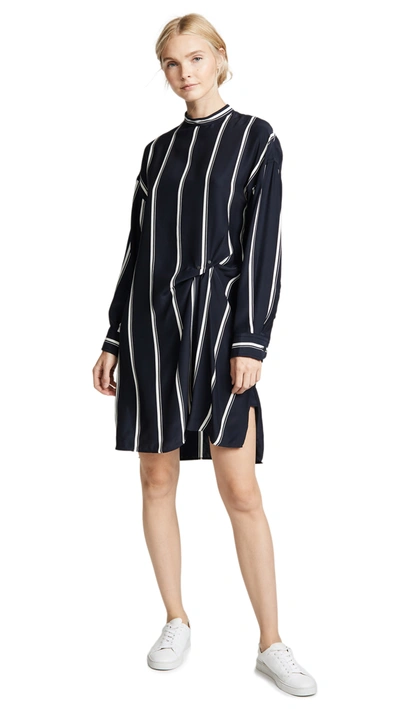 Rag & Bone Jacklin Silk Asymmetric Striped Shift Dress In Navy Stripe