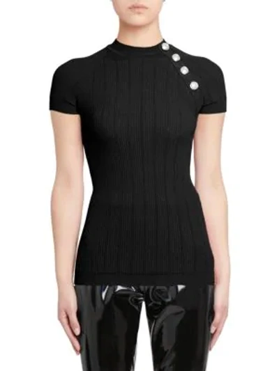 Balmain Button Shoulder Sweater In Black