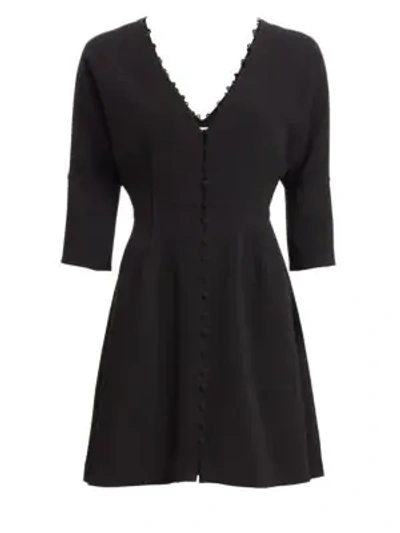 Cinq À Sept Joslyn Button-front 3/4-sleeve Short Dress In Black