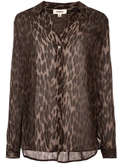 L Agence Nina Leopard Print Long Sleeve Silk Blouse In Dark Olive Multi