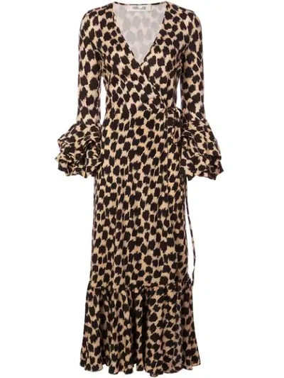 Diane Von Furstenberg Printed Ruffle-sleeve Silk Wrap Dress In Henbi Fantasia