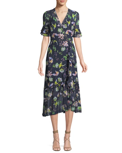 Tanya Taylor Blaire Floral-print Silk Wrap Dress In Blue Pattern