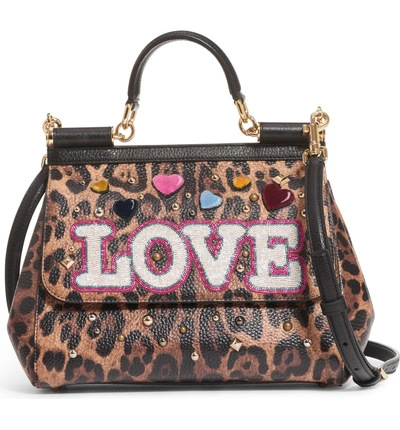 Dolce & Gabbana Embellished Leopard Print Leather Top-handle Bag