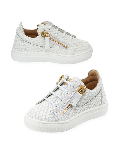Giuseppe Zanotti Snake-embossed Leather Low-top Sneakers, Toddler In White