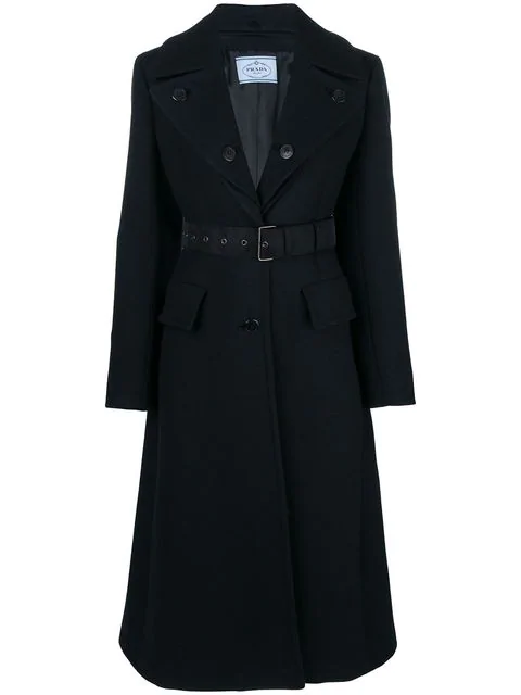 Prada Button-Down Lapels Single-Breasted Mid-Length Wool Top Coat In ...