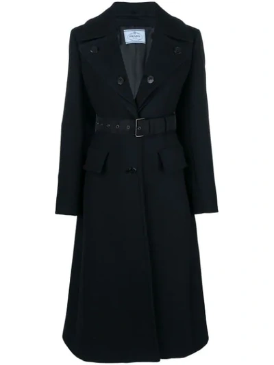 Prada Button-down Lapels Single-breasted Mid-length Wool Top Coat In Navy