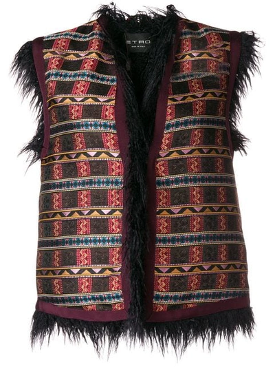 Etro Embroidered Faux-fur Vest In Black