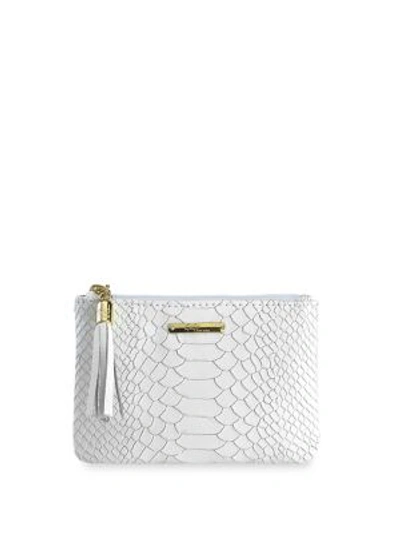 Gigi New York Personalized Embossed Leather Small Zip Pouch In White